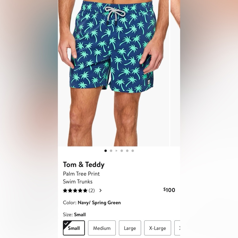 Tom & Teddy Blue and Green Palm Swim Trunks